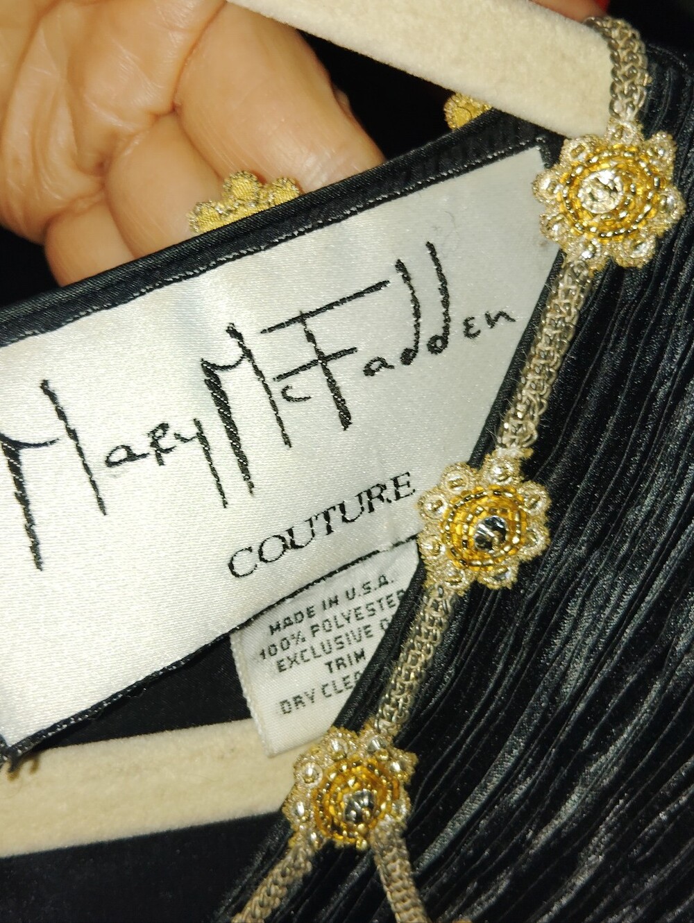 RARE Vintage Mary McFadden Couture Black Pleated 80's Gown Gold Beads Sz 4 - Picture 7 of 10